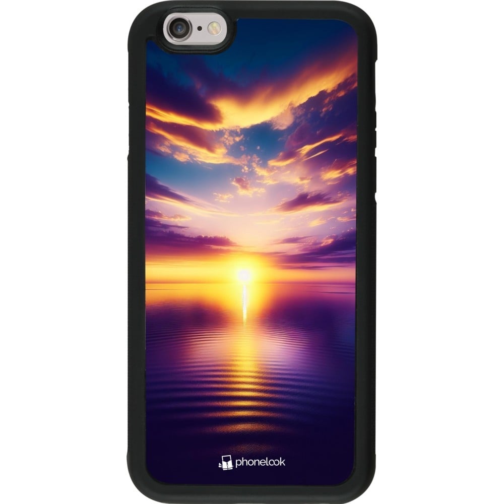 Coque iPhone 6/6s - Silicone rigide noir Coucher soleil jaune violet