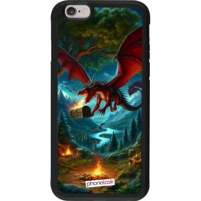 Coque iPhone 6/6s - Silicone rigide noir Dragon Volant Forêt Trésor