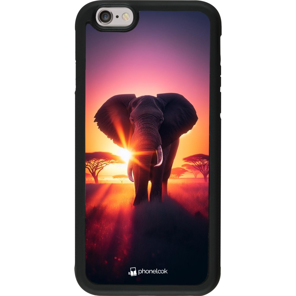 Coque iPhone 6/6s - Silicone rigide noir Elephant Sunrise Beauty