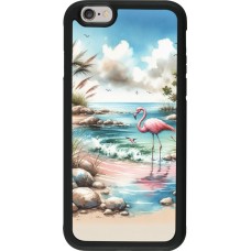 Coque iPhone 6/6s - Silicone rigide noir Flamant rose aquarelle