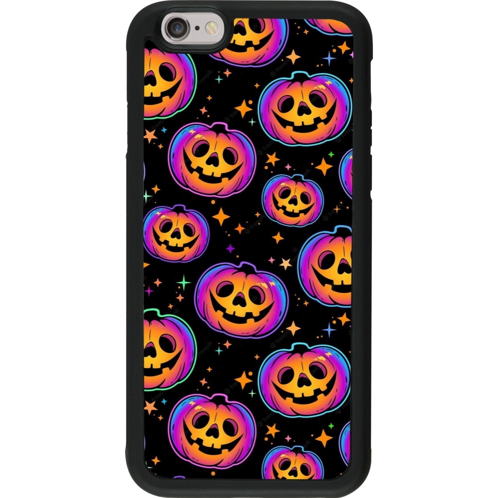 Coque iPhone 6/6s - Silicone rigide noir Halloween 2024 rainbow pumpkins