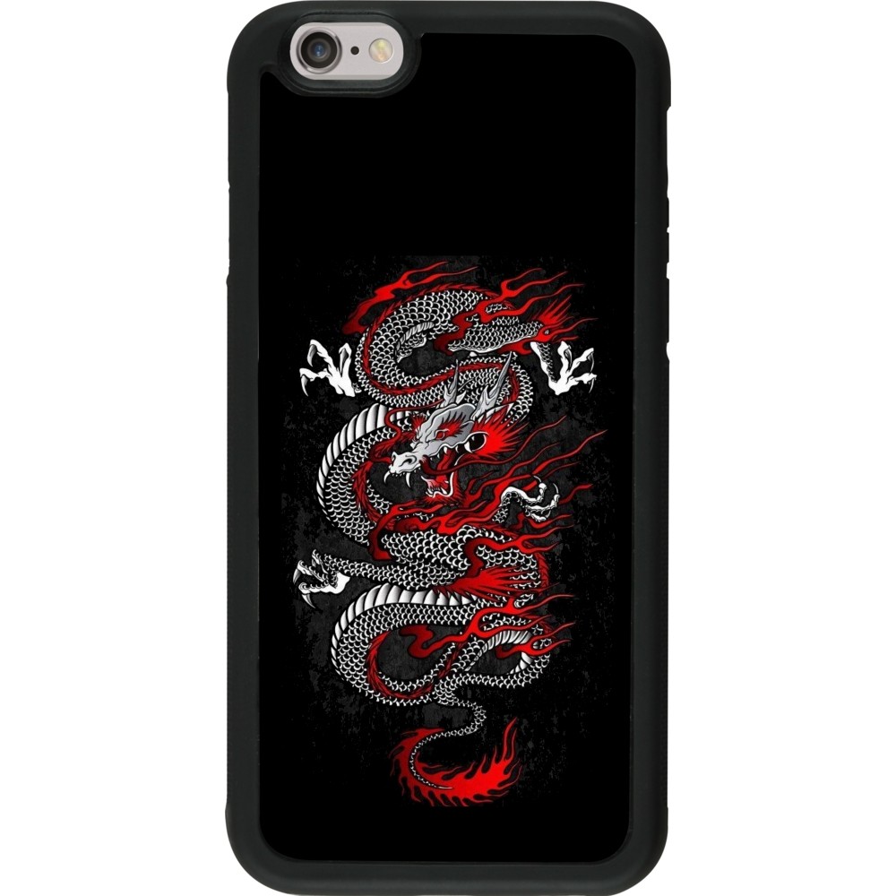 Coque iPhone 6/6s - Silicone rigide noir Japanese style Dragon Tattoo Red Black