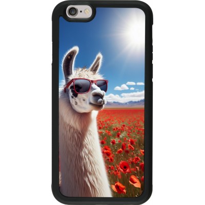 Coque iPhone 6/6s - Silicone rigide noir Lama Chic en Coquelicot