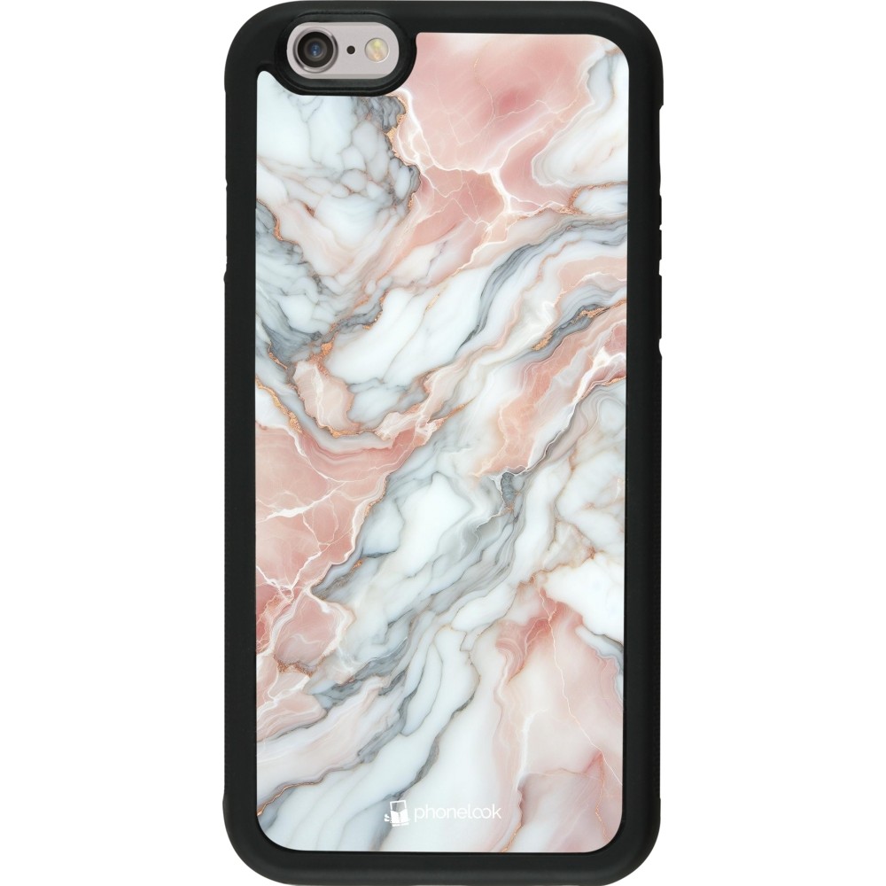 Coque iPhone 6/6s - Silicone rigide noir Marbre Rose Lumineux