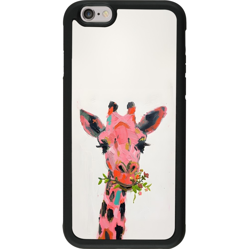 Coque iPhone 6/6s - Silicone rigide noir Pink Girafe Paint