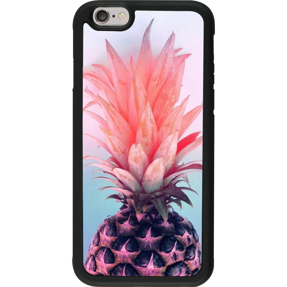 Coque iPhone 6/6s - Silicone rigide noir Purple Pink Pineapple