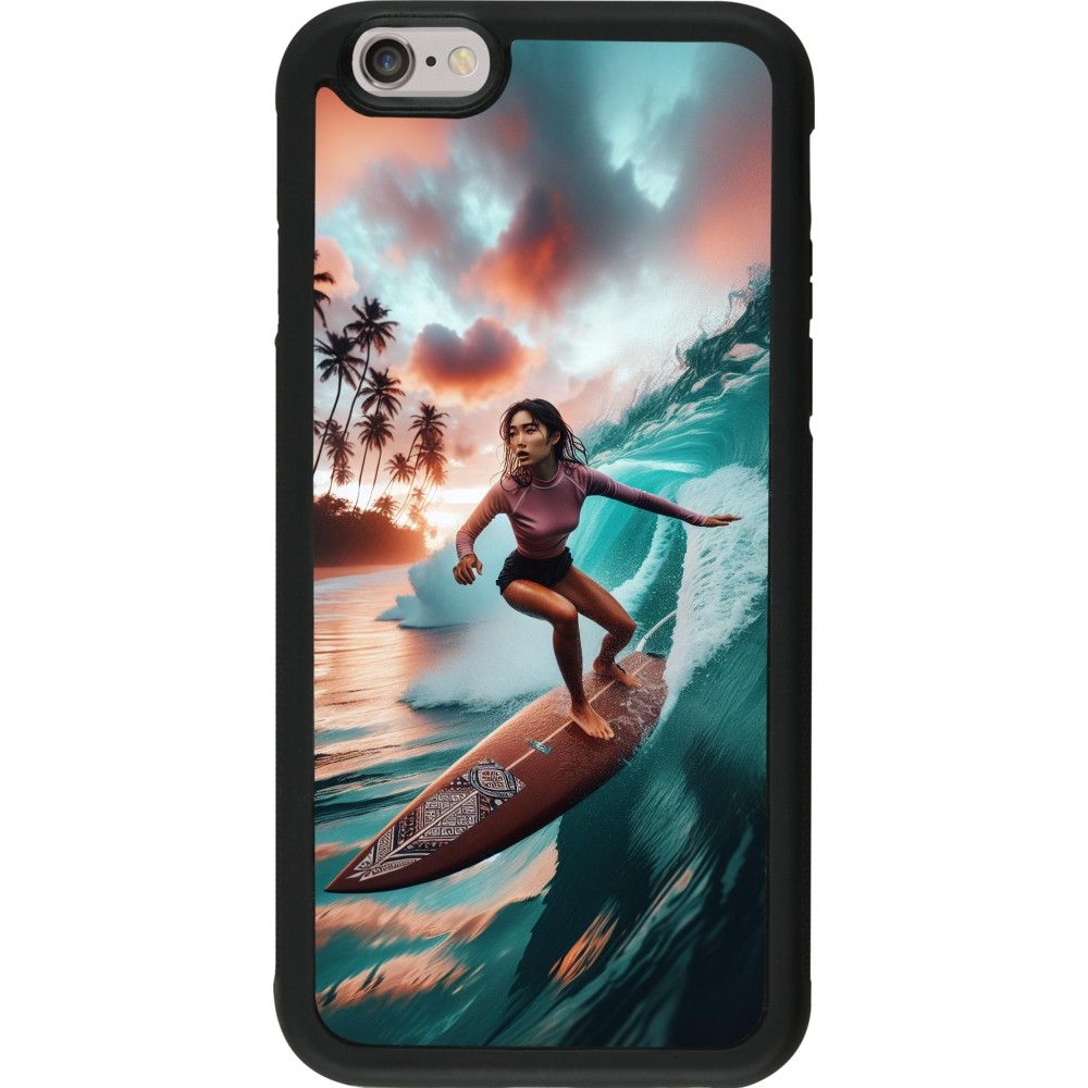 Coque iPhone 6/6s - Silicone rigide noir Surfeuse Balinaise