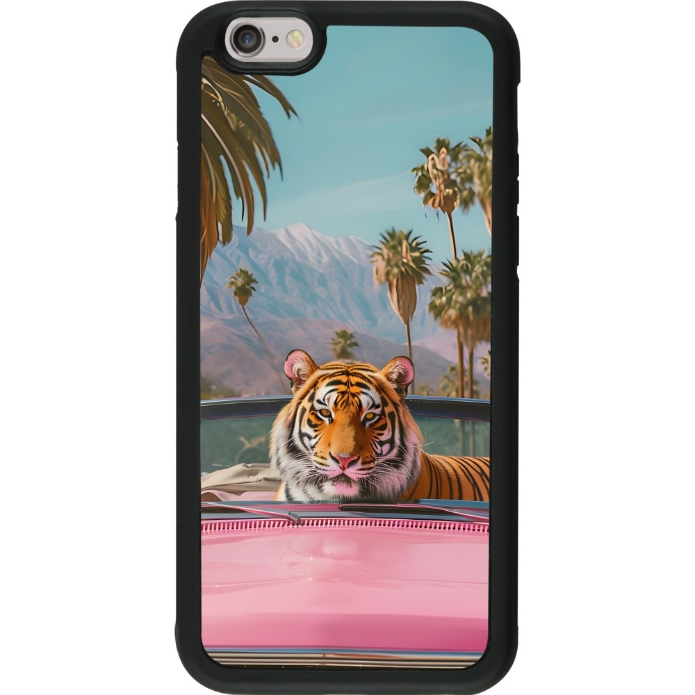 Coque iPhone 6/6s - Silicone rigide noir Tigre voiture rose