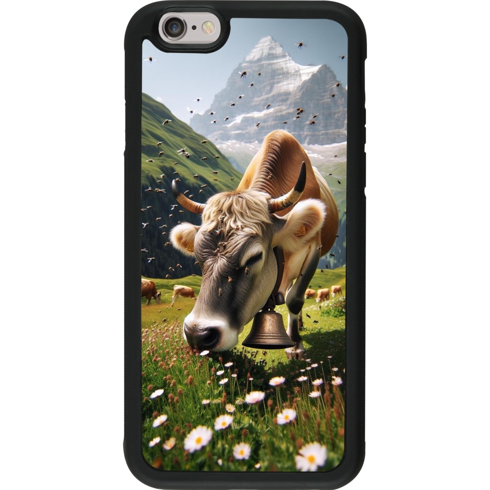 Coque iPhone 6/6s - Silicone rigide noir Vache montagne Valais