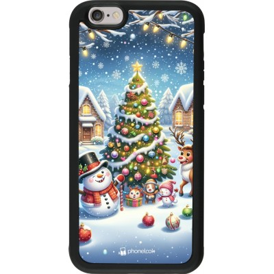 Coque iPhone 6/6s - Silicone rigide noir Noël 2023 bonhomme de neige et sapin