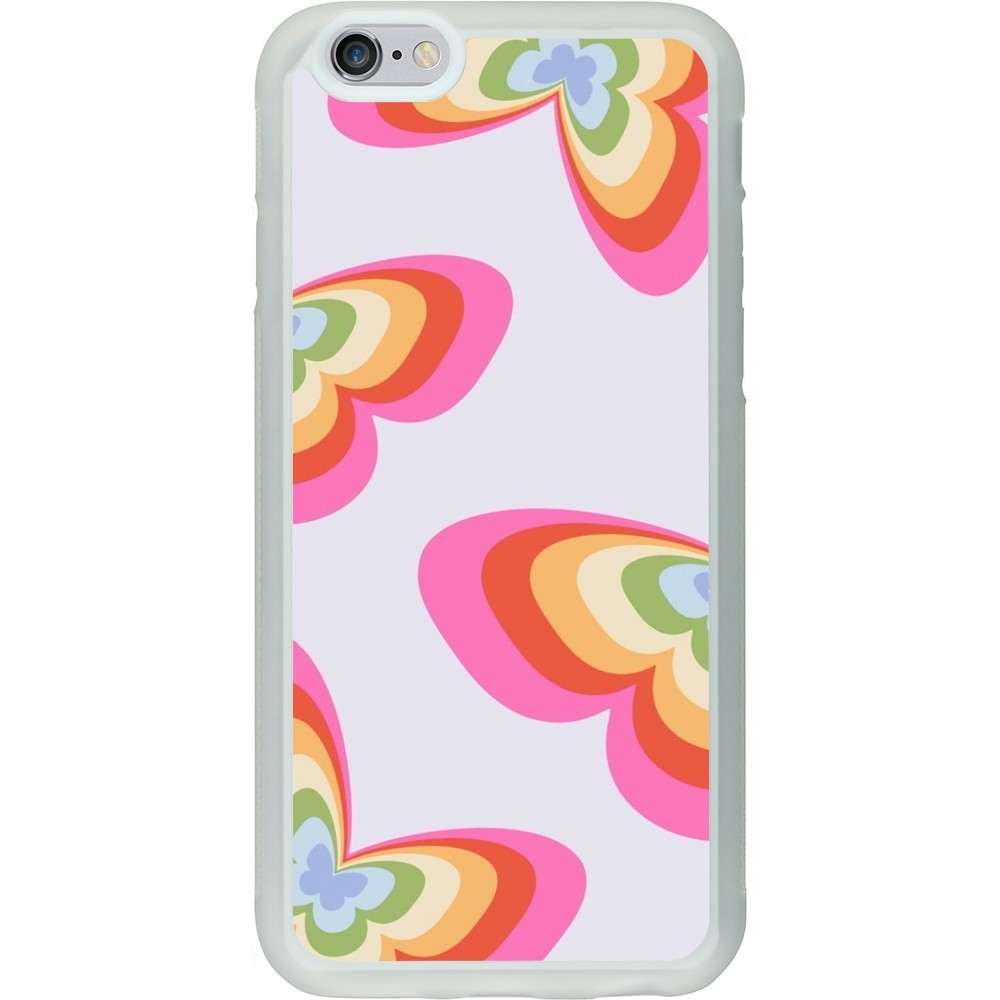 Coque iPhone 6/6s - Silicone rigide transparent Easter 2024 rainbow butterflies