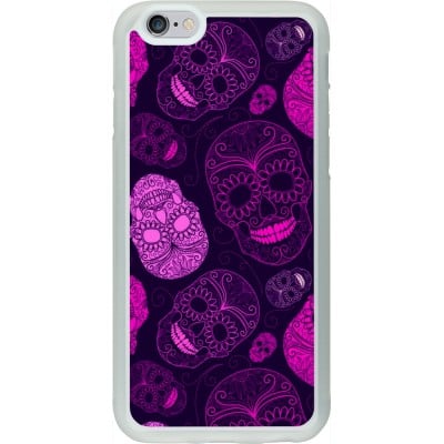 Coque iPhone 6/6s - Silicone rigide transparent Halloween 2023 pink skulls