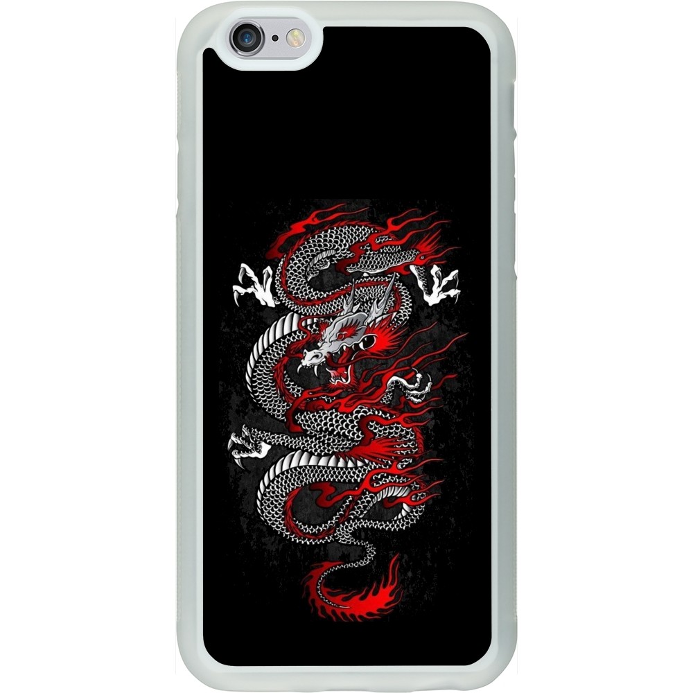 Coque iPhone 6/6s - Silicone rigide transparent Japanese style Dragon Tattoo Red Black