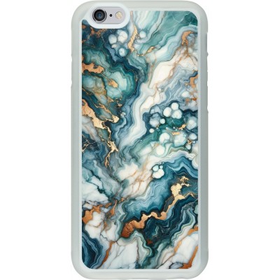 Coque iPhone 6/6s - Silicone rigide transparent Marbre Vert Bleu Doré