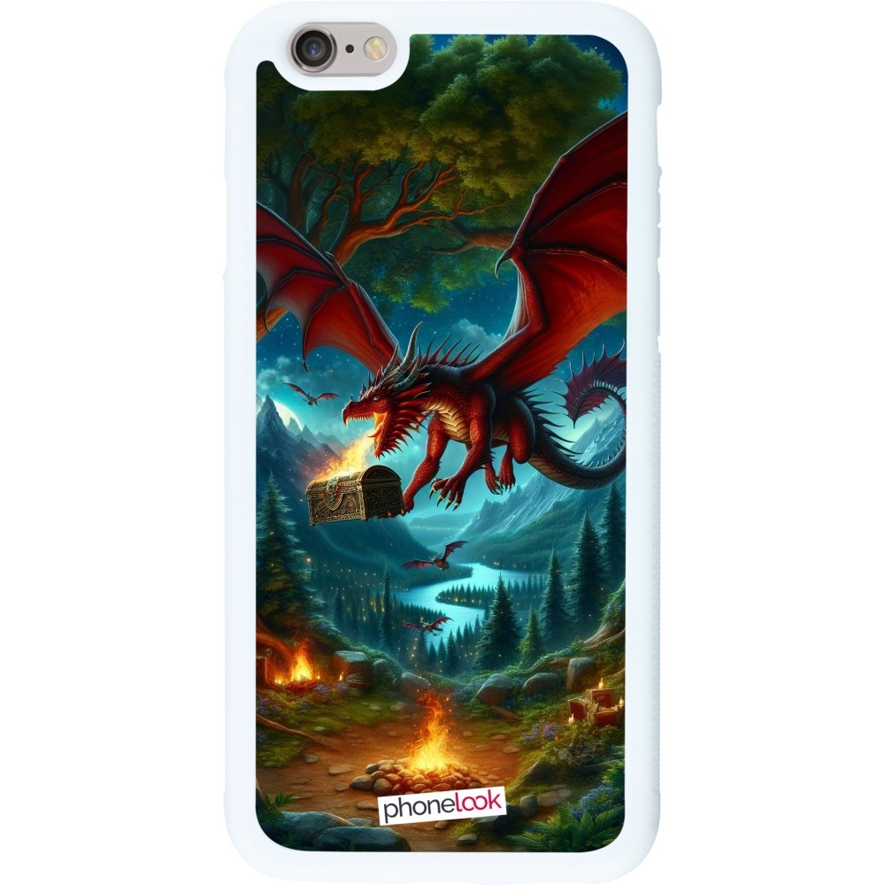 Coque iPhone 6/6s - Silicone rigide blanc Dragon Volant Forêt Trésor