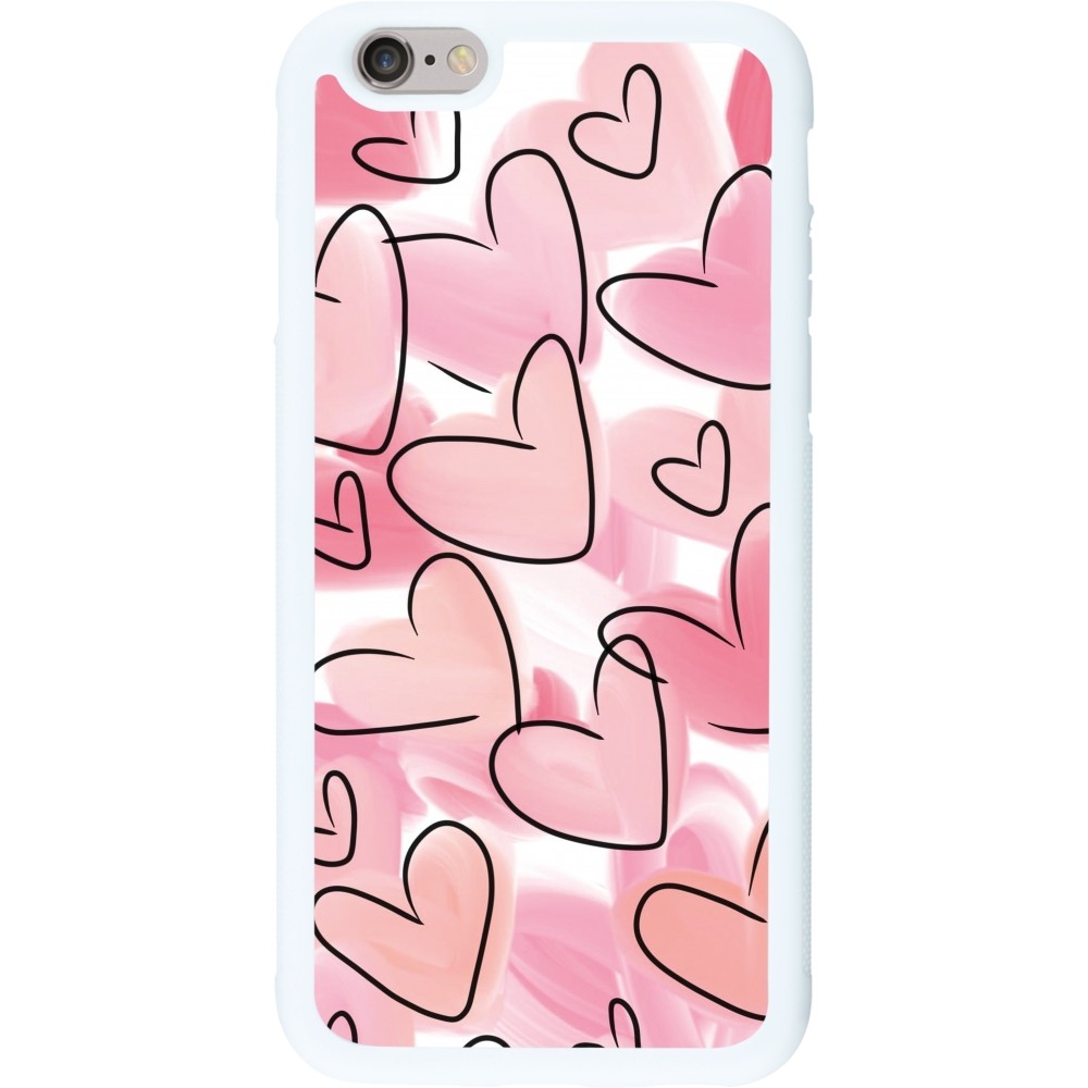 Coque iPhone 6/6s - Silicone rigide blanc Easter 2023 pink hearts