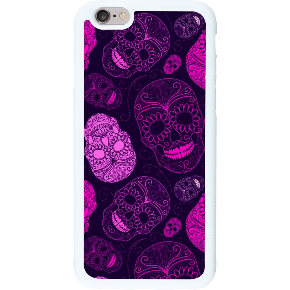 Coque iPhone 6/6s - Silicone rigide blanc Halloween 2023 pink skulls