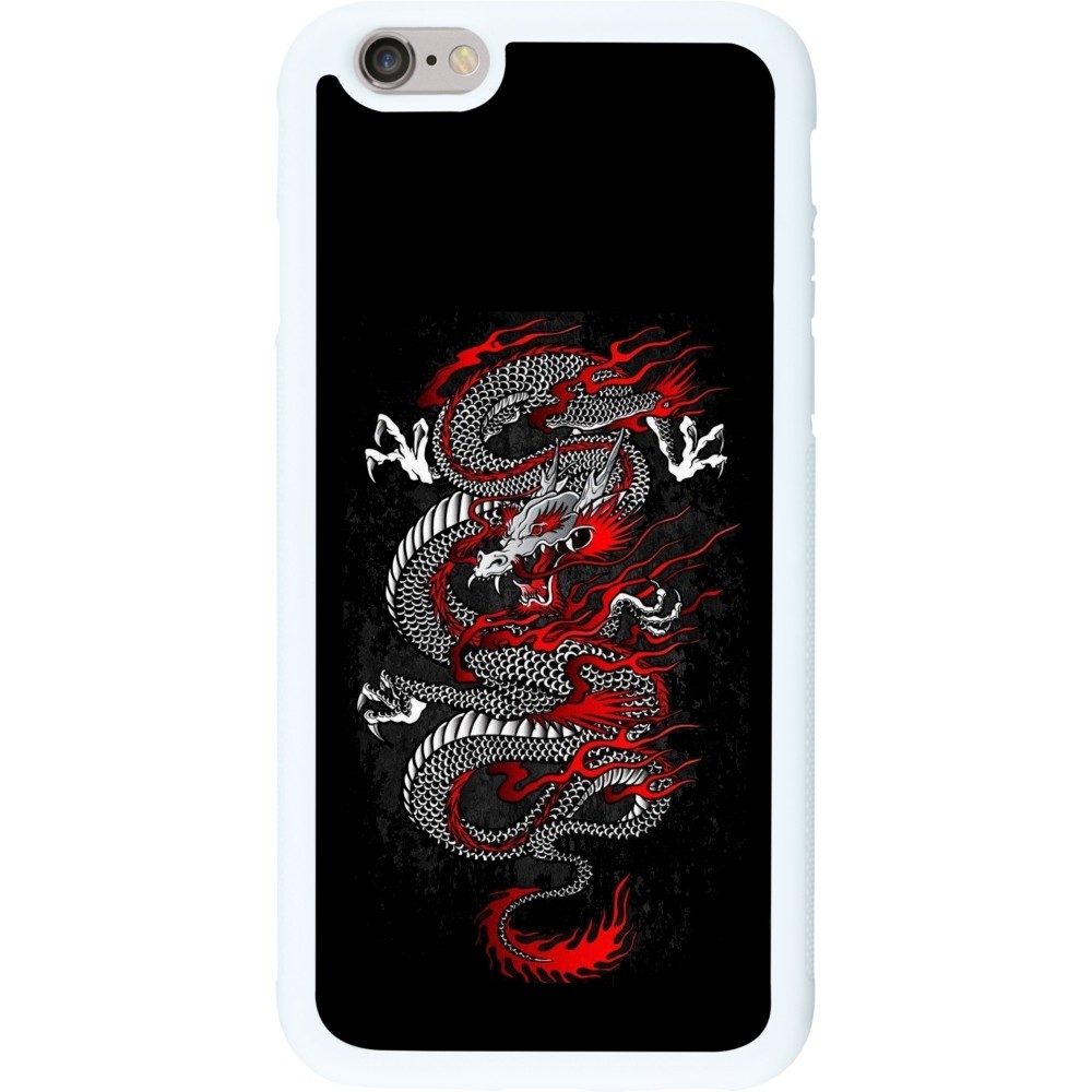 Coque iPhone 6/6s - Silicone rigide blanc Japanese style Dragon Tattoo Red Black