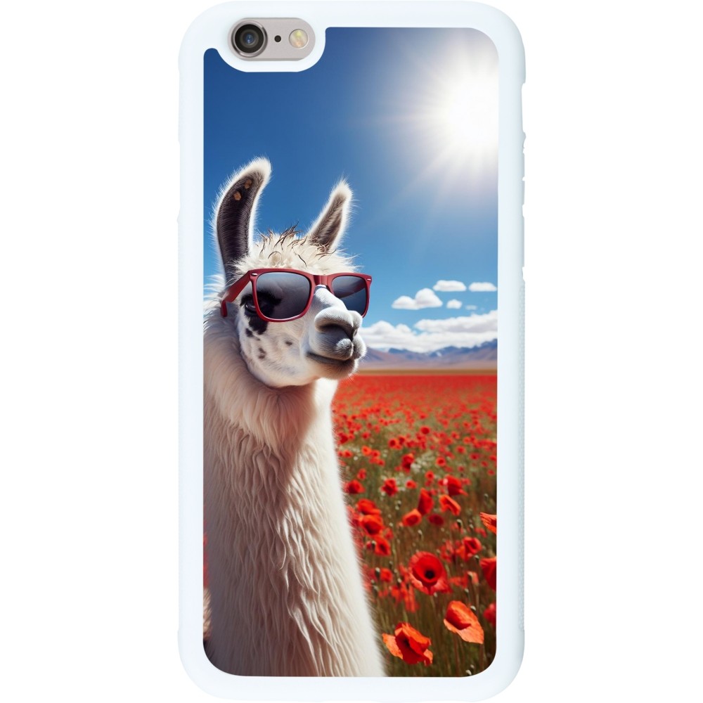 Coque iPhone 6/6s - Silicone rigide blanc Lama Chic en Coquelicot