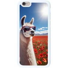 Coque iPhone 6/6s - Silicone rigide blanc Lama Chic en Coquelicot