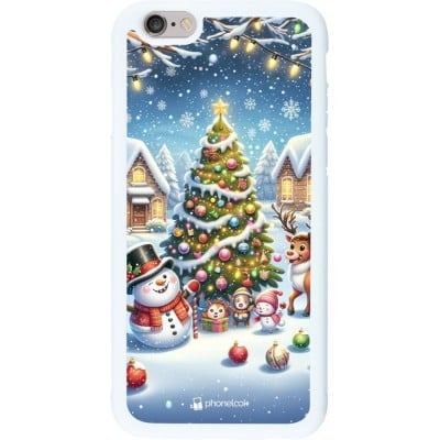 Coque iPhone 6/6s - Silicone rigide blanc Noël 2023 bonhomme de neige et sapin