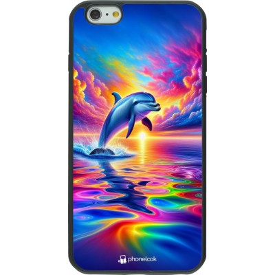 Coque iPhone 6 Plus / 6s Plus - Silicone rigide noir Dauphin arc-en-ciel heureux