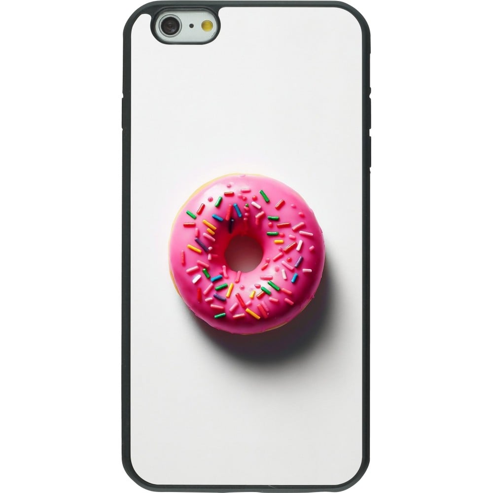 Coque iPhone 6 Plus / 6s Plus - Silicone rigide noir Weißer Hintergrund, pinker Donut