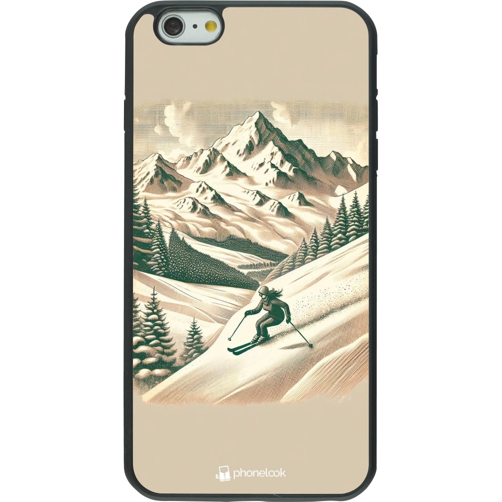 Coque iPhone 6 Plus / 6s Plus - Silicone rigide noir Vintage Ski Mountain