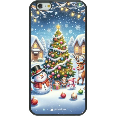 Coque iPhone 6 Plus / 6s Plus - Silicone rigide noir Noël 2023 bonhomme de neige et sapin