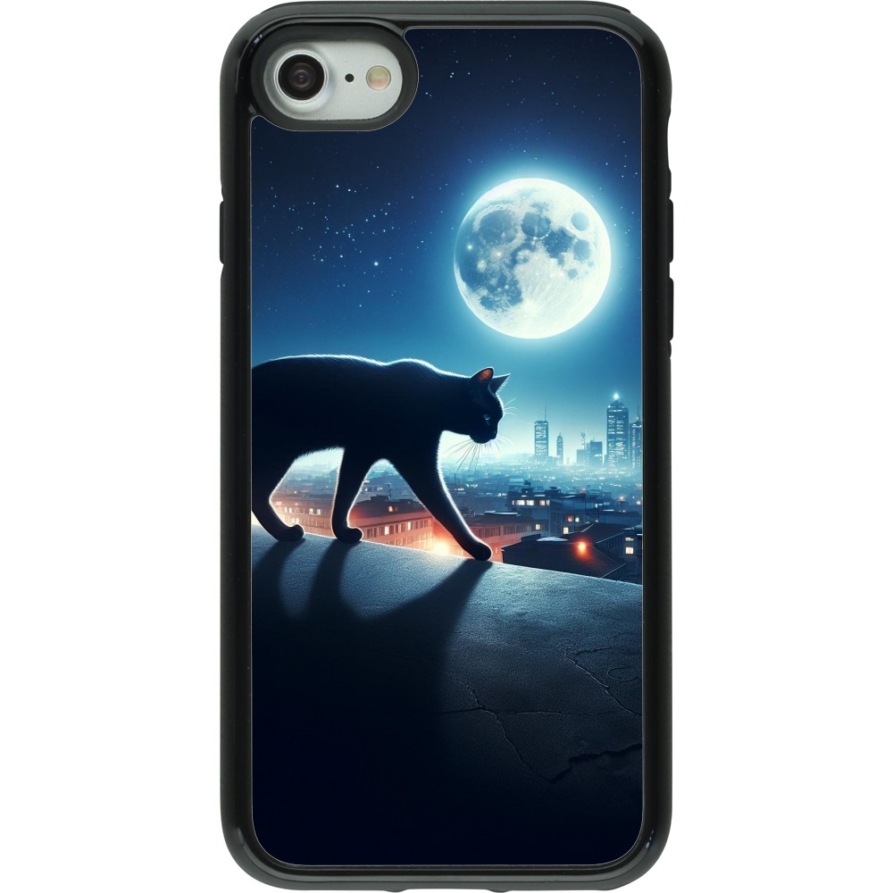 Coque iPhone 7 / 8 / SE (2020, 2022) - Hybrid Armor noir Chat noir sous la pleine lune