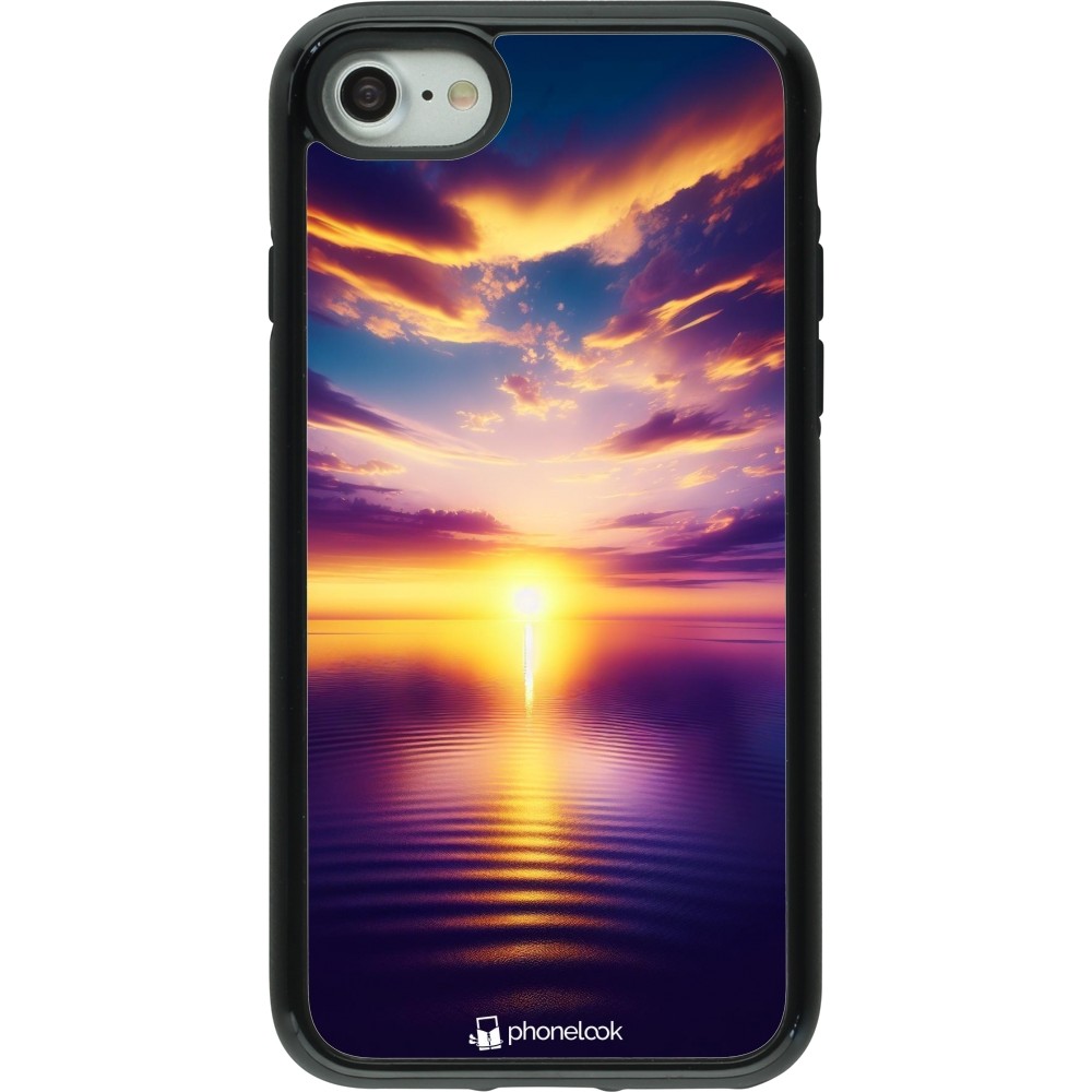 Coque iPhone 7 / 8 / SE (2020, 2022) - Hybrid Armor noir Coucher soleil jaune violet