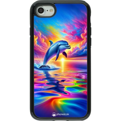 Coque iPhone 7 / 8 / SE (2020, 2022) - Hybrid Armor noir Dauphin arc-en-ciel heureux