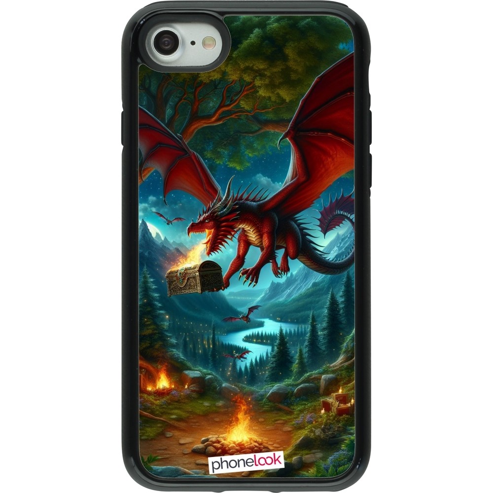 Coque iPhone 7 / 8 / SE (2020, 2022) - Hybrid Armor noir Dragon Volant Forêt Trésor