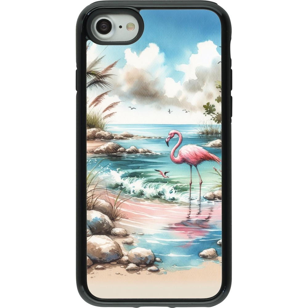 Coque iPhone 7 / 8 / SE (2020, 2022) - Hybrid Armor noir Flamant rose aquarelle