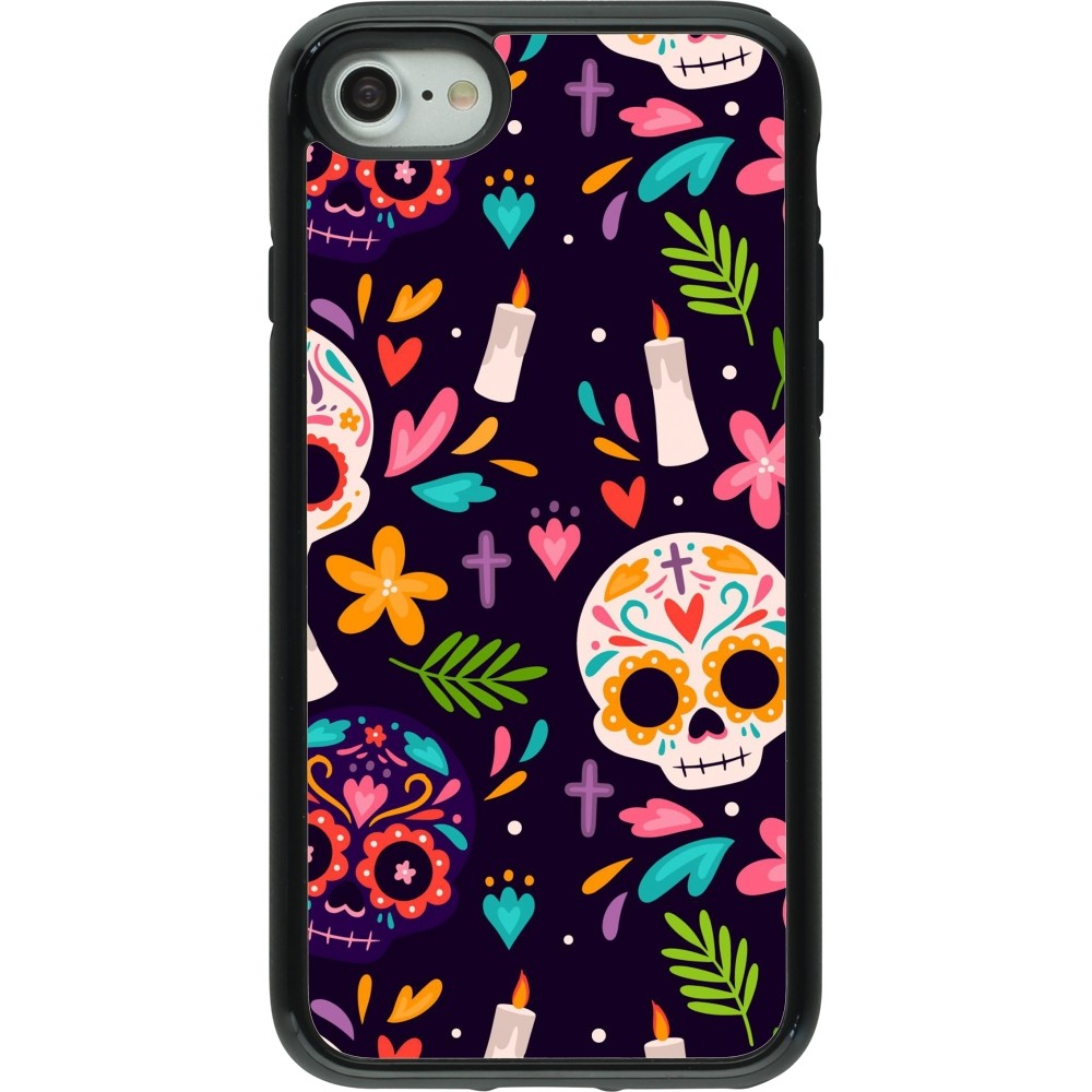 Coque iPhone 7 / 8 / SE (2020, 2022) - Hybrid Armor noir Halloween 2023 mexican style