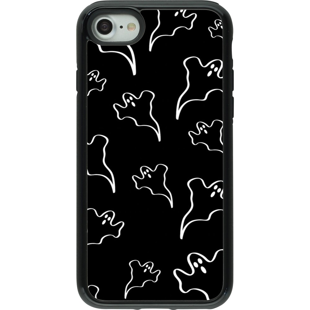 Coque iPhone 7 / 8 / SE (2020, 2022) - Hybrid Armor noir Halloween 2024 black and white ghosts