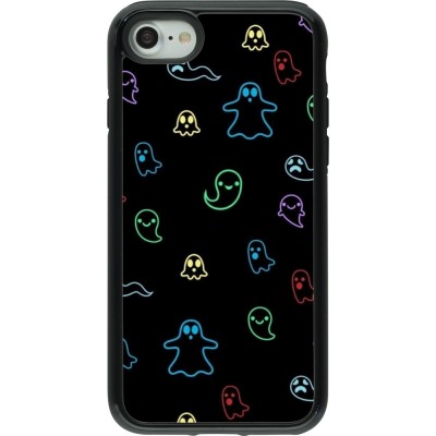 Coque iPhone 7 / 8 / SE (2020, 2022) - Hybrid Armor noir Halloween 2024 colorful ghosts