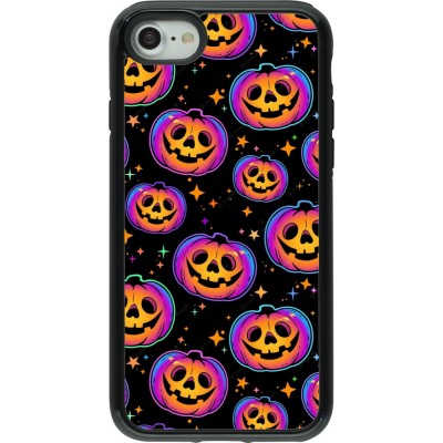 Coque iPhone 7 / 8 / SE (2020, 2022) - Hybrid Armor noir Halloween 2024 rainbow pumpkins