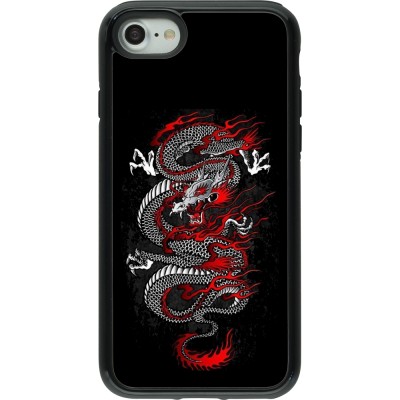 Coque iPhone 7 / 8 / SE (2020, 2022) - Hybrid Armor noir Japanese style Dragon Tattoo Red Black