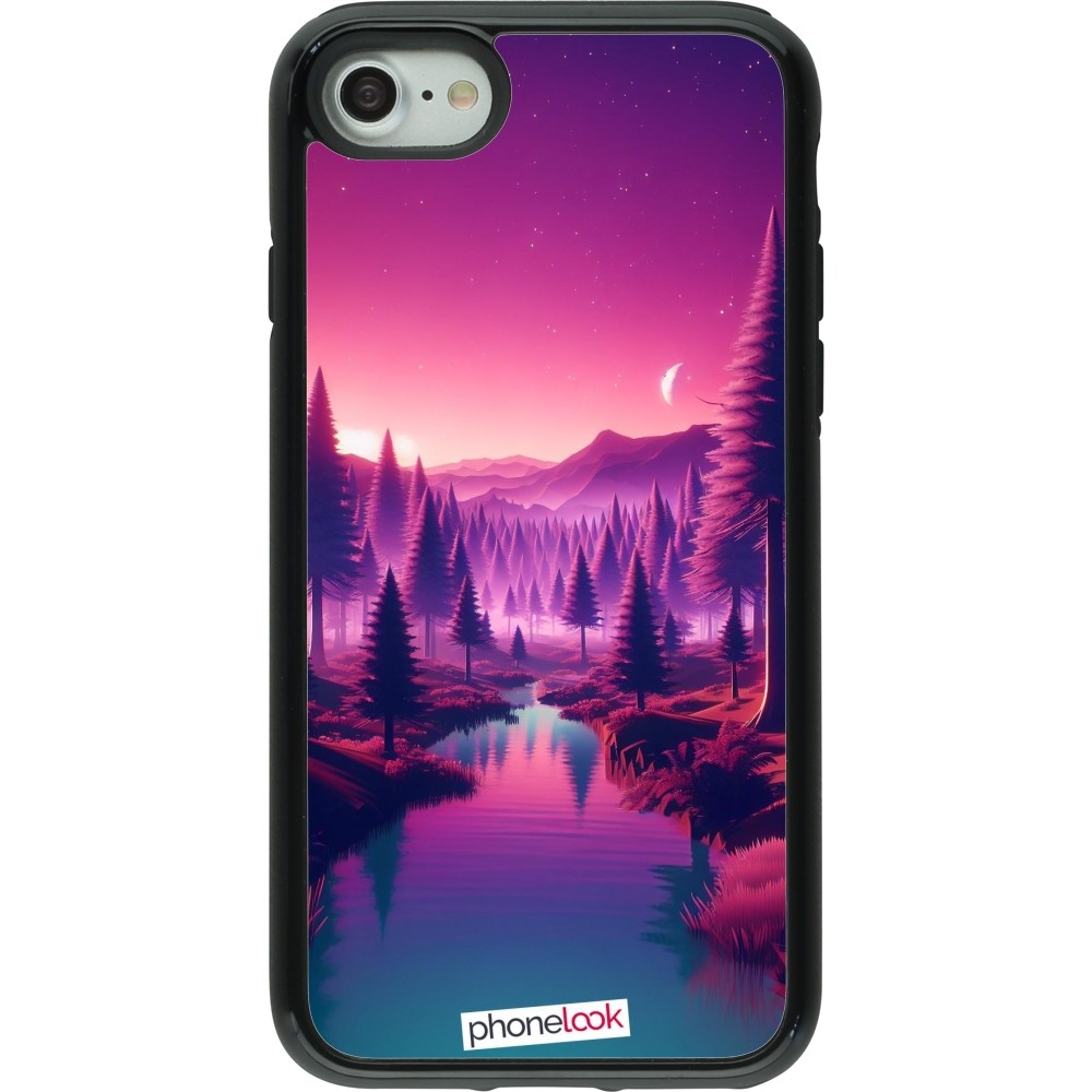 Coque iPhone 7 / 8 / SE (2020, 2022) - Hybrid Armor noir Paysage Violet-Rose