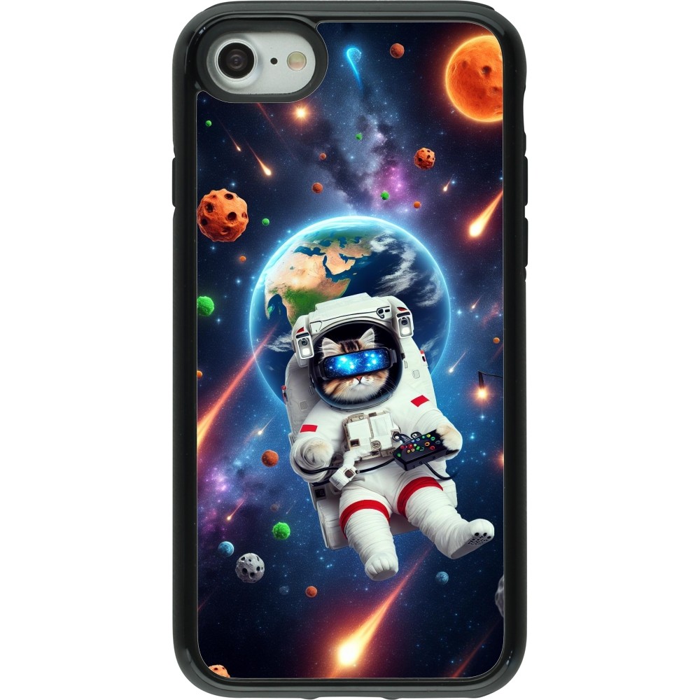 Coque iPhone 7 / 8 / SE (2020, 2022) - Hybrid Armor noir VR SpaceCat Odyssey