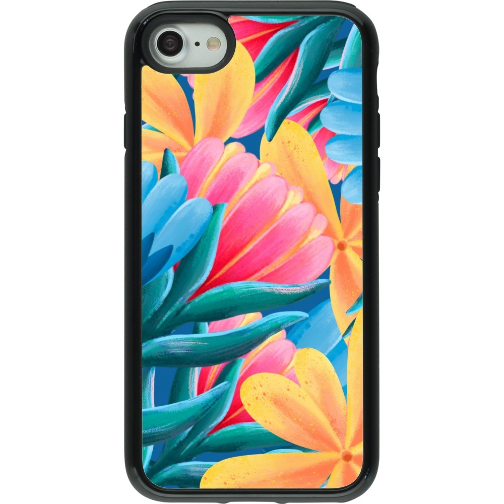 Coque iPhone 7 / 8 / SE (2020, 2022) - Hybrid Armor noir Spring 23 colorful flowers