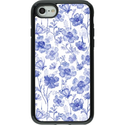 Coque iPhone 7 / 8 / SE (2020, 2022) - Hybrid Armor noir Spring 23 watercolor blue flowers