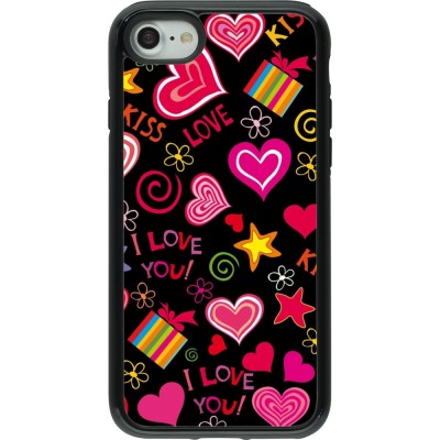 Coque iPhone 7 / 8 / SE (2020, 2022) - Hybrid Armor noir Valentine 2023 love symbols