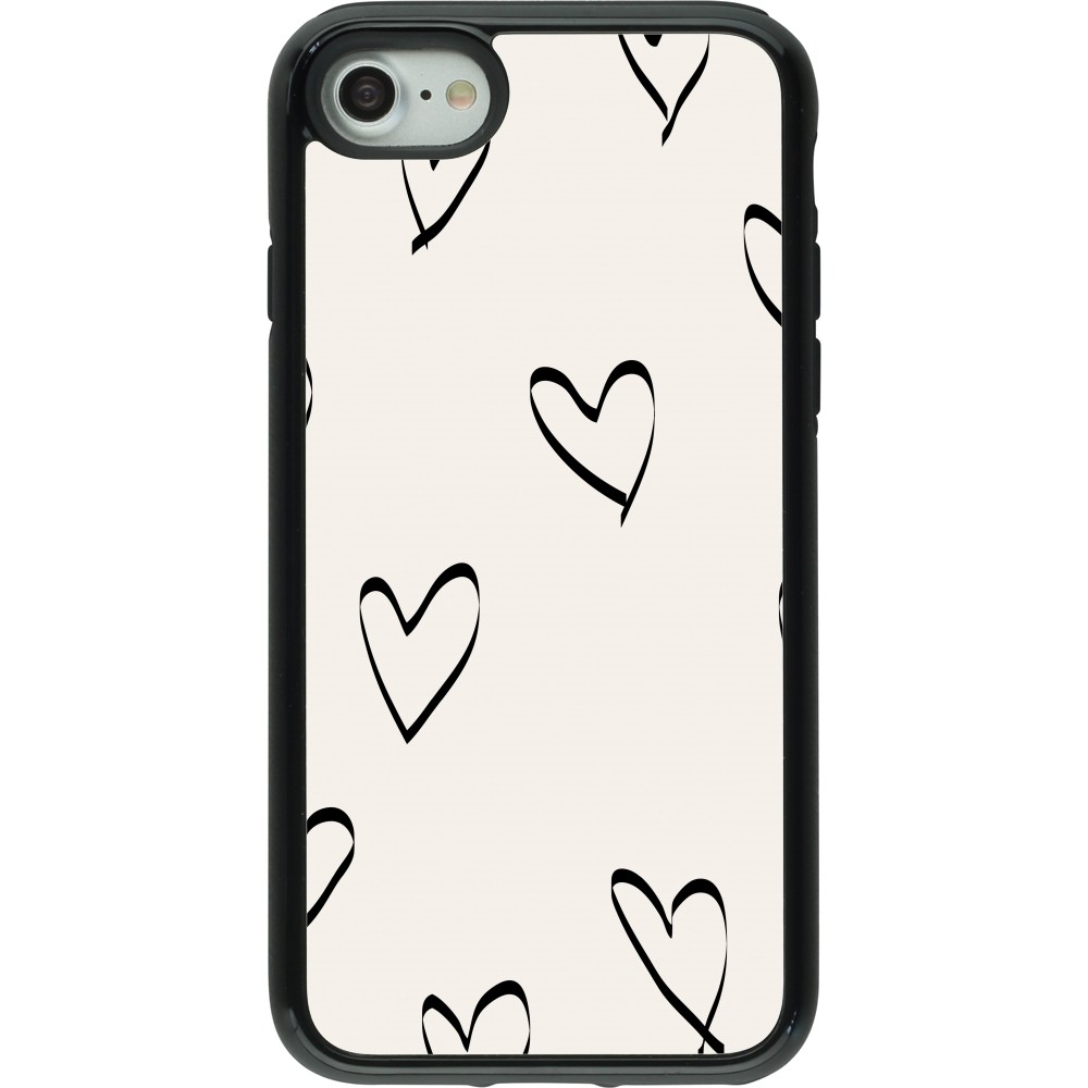 Coque iPhone 7 / 8 / SE (2020, 2022) - Hybrid Armor noir Valentine 2023 minimalist hearts