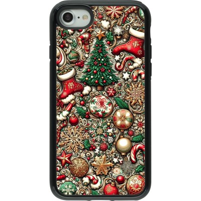 Coque iPhone 7 / 8 / SE (2020, 2022) - Hybrid Armor noir Noël 2023 micro pattern