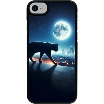 Coque iPhone 7 / 8 / SE (2020, 2022) - Chat noir sous la pleine lune