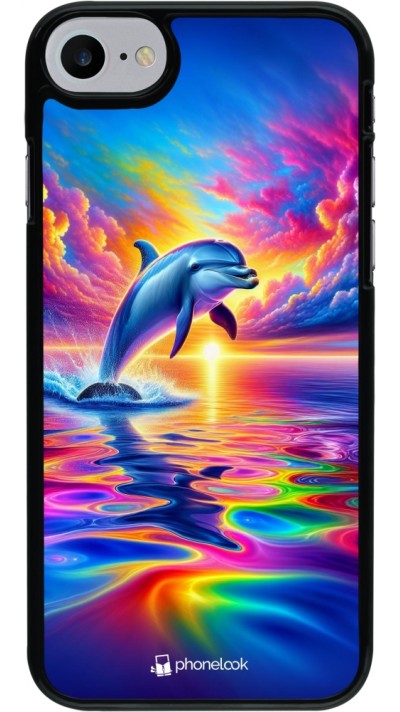 Coque iPhone 7 / 8 / SE (2020, 2022) - Dauphin arc-en-ciel heureux