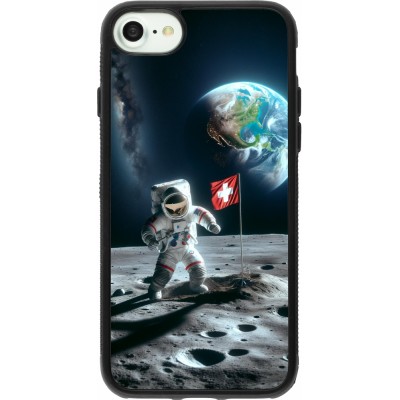 Coque iPhone 7 / 8 / SE (2020, 2022) - Silicone rigide noir Astro Suisse sur lune