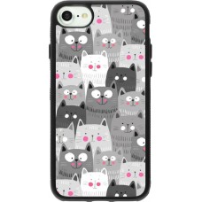 Coque iPhone 7 / 8 / SE (2020, 2022) - Silicone rigide noir Chats gris troupeau